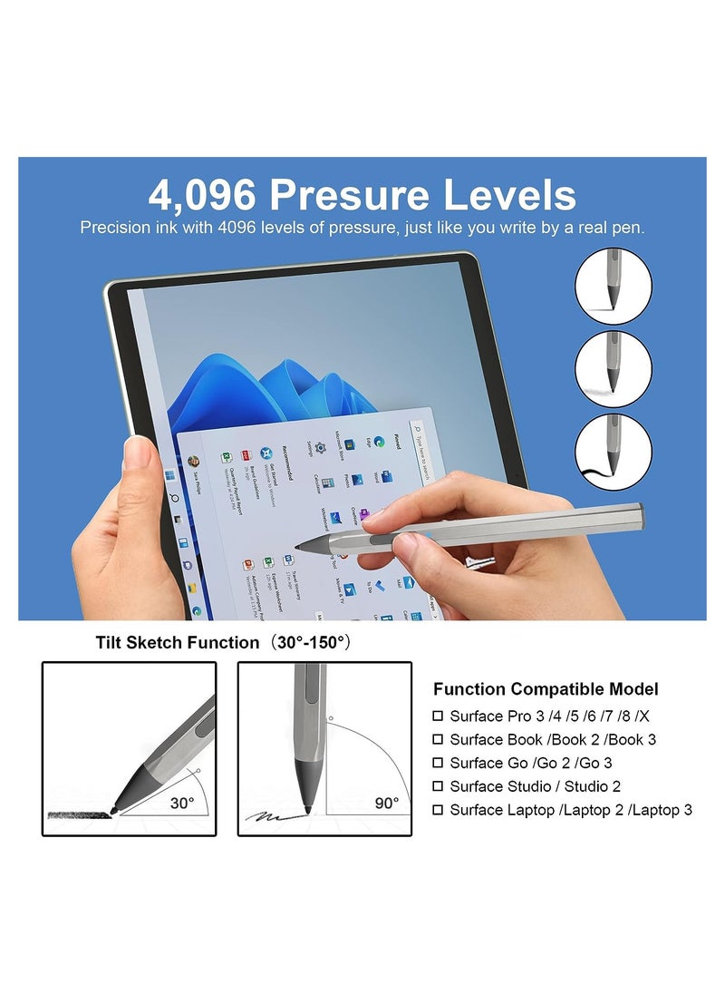 Stylus Pen, Fit for Microsoft Surface Pro 9/8/X/7/6/5/4, Surface Go, Surface Book, Surface Laptop, Surface Studio, Magnetic Adsorption, Palm Rejection, 4096 Pressure Pencil for HP, ASUS(with 2 Nibs)