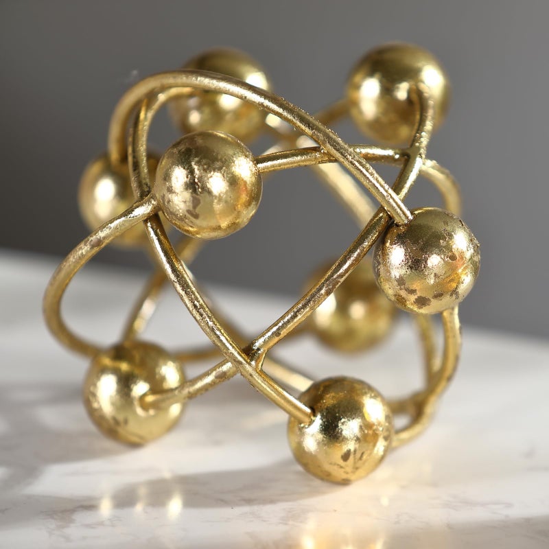 MOCOME 6-inch Metal Round Orbital Sphere with Golden Orbit Balls, Decorative Gold Sphere Sculpture for Home Table Shelf Decor - Image 4