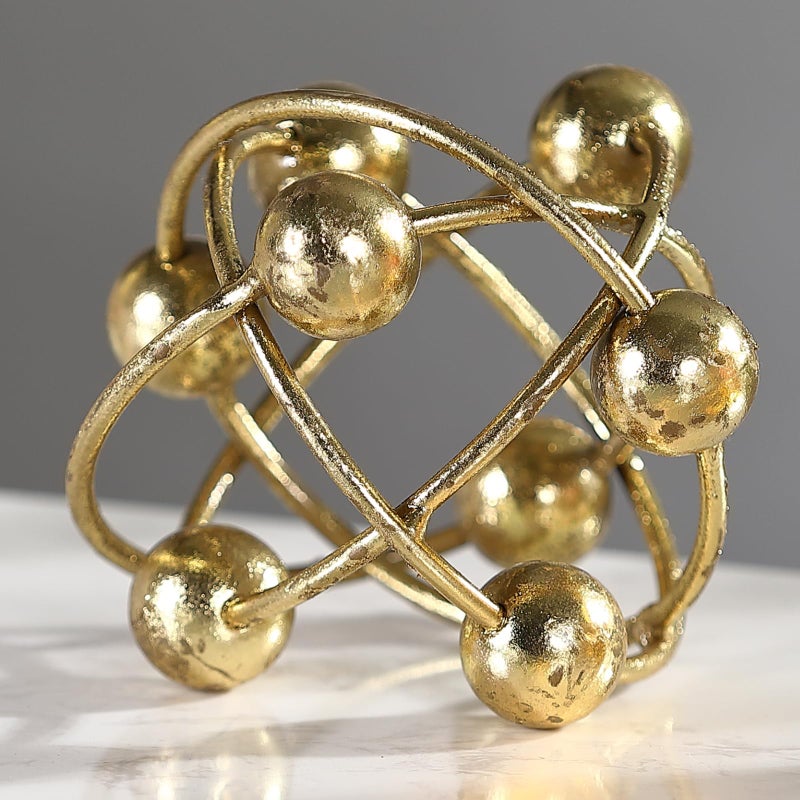 MOCOME 6-inch Metal Round Orbital Sphere with Golden Orbit Balls, Decorative Gold Sphere Sculpture for Home Table Shelf Decor - Image 2