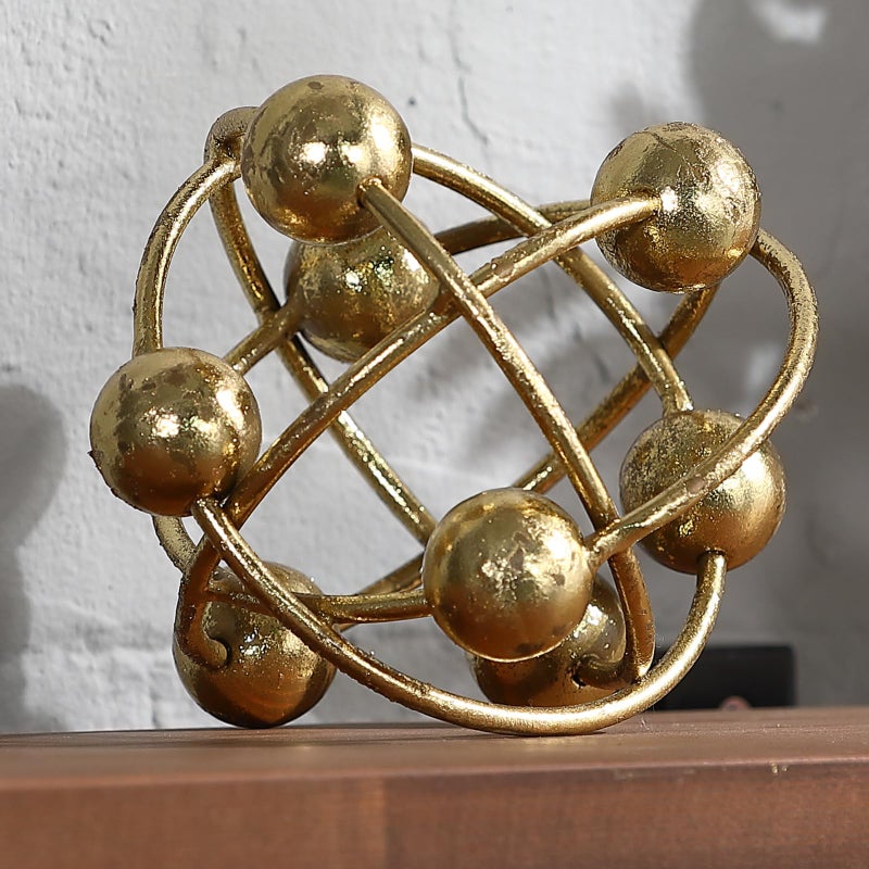 MOCOME 6-inch Metal Round Orbital Sphere with Golden Orbit Balls, Decorative Gold Sphere Sculpture for Home Table Shelf Decor - Image 3