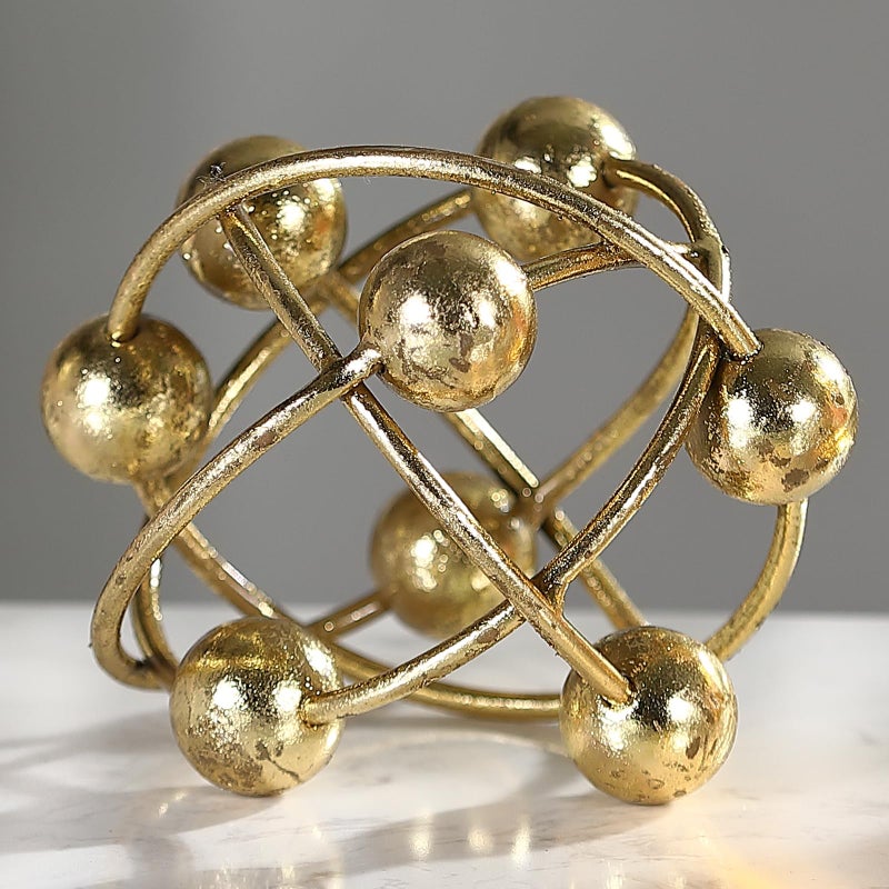 MOCOME 6-inch Metal Round Orbital Sphere with Golden Orbit Balls, Decorative Gold Sphere Sculpture for Home Table Shelf Decor - Image 1