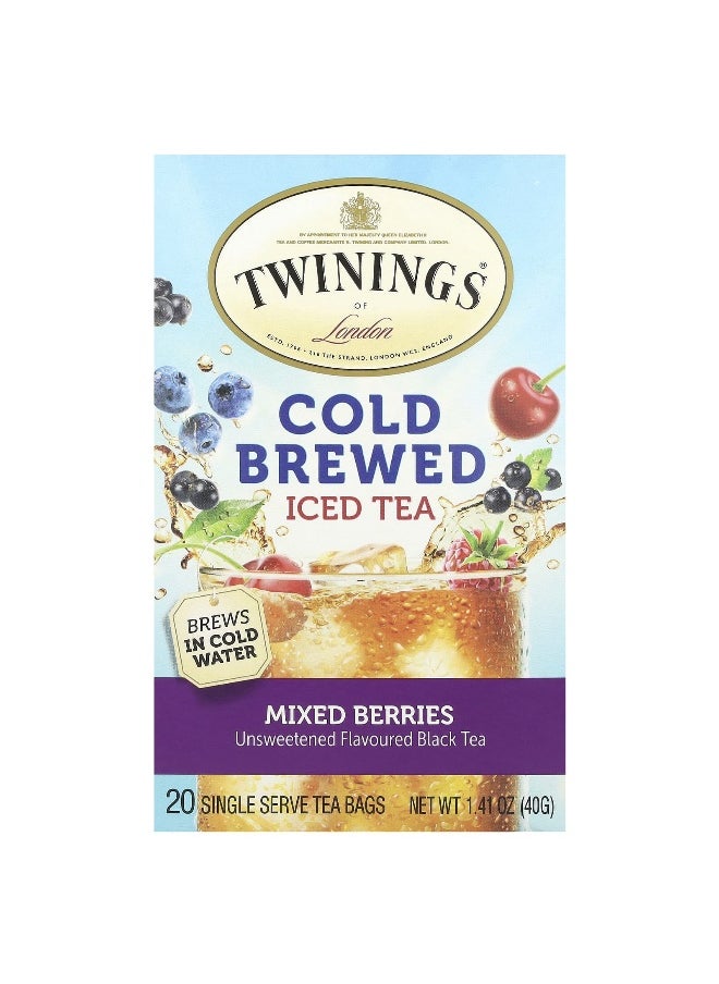 Twining's Twinings, Cold Brewed Iced Tea, Black Tea, Unsweetened, Mixed Berries, 20 Single Serve Tea Bags, 1.41 oz (40 g)  - Image 1