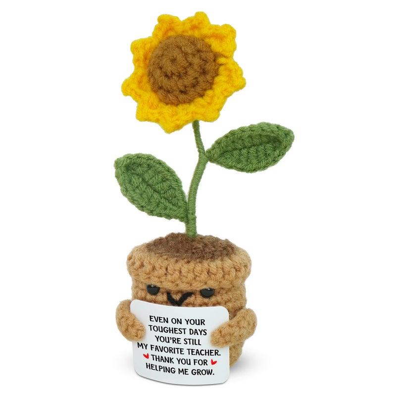 OASSIE Valentines Day Gifts for Teachers Women Handmade Positive Crochet Sunflower End of The Year Graduation Appreciation Birthday Thank You School Valentine Gifts for Teachers from Students