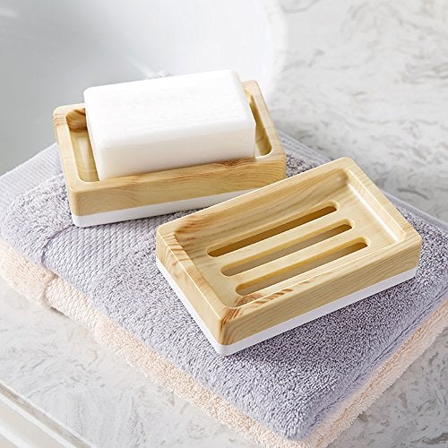 UVIVIU Plastic Soap Dish,Containers, Keeps Soap Dry,Easy Cleaning,Drain,Wood Pattern - Image 2