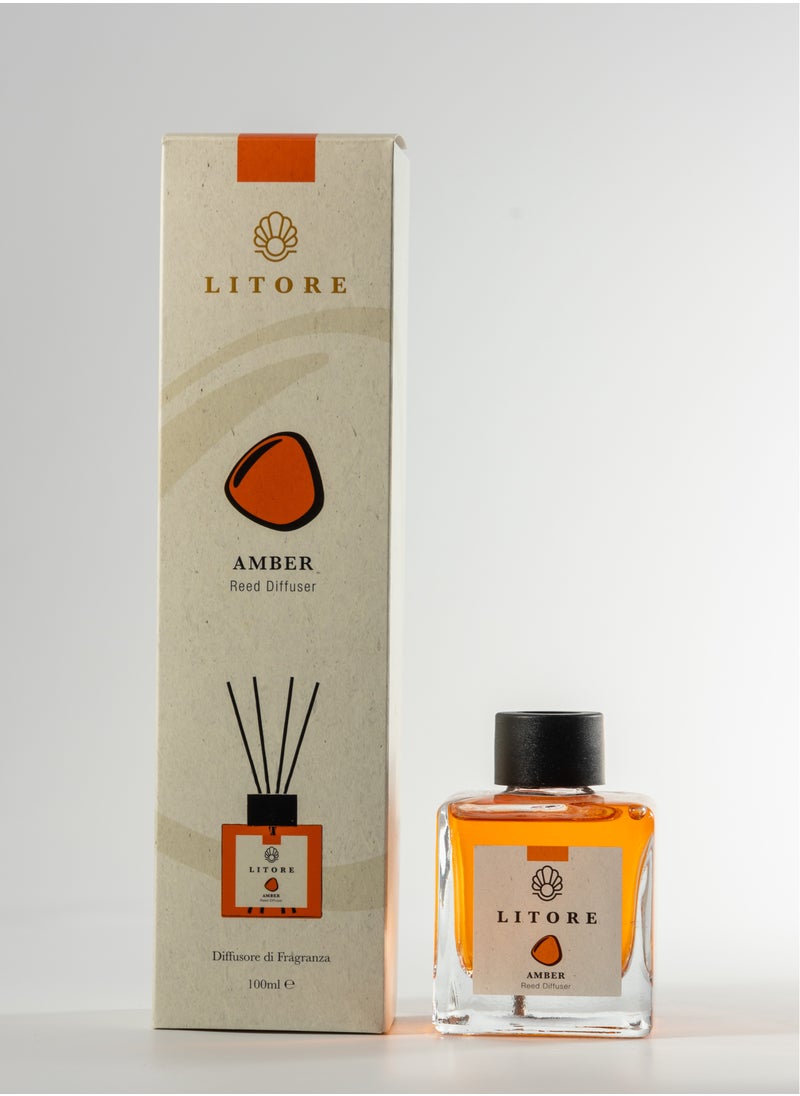 Litore Litore Reed Diffuser - Amber Fragrance, 100ml | Long-Lasting Home Fragrance | Natural & Elegant Room Diffuser  - Image 2