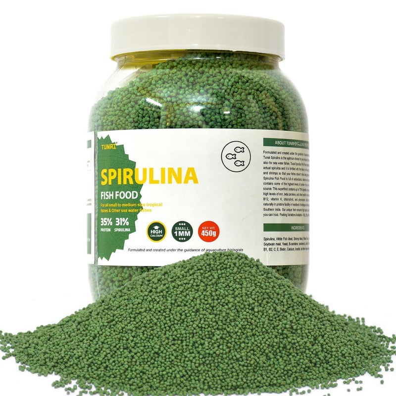 TUNAI 31% Spirulina Optimum Choice Fish Food |450G| Fish Feed for All Medium & Adult Tropical Fish |1Mm Pellets|, Better Color & Growth, 1 Count - Image 1