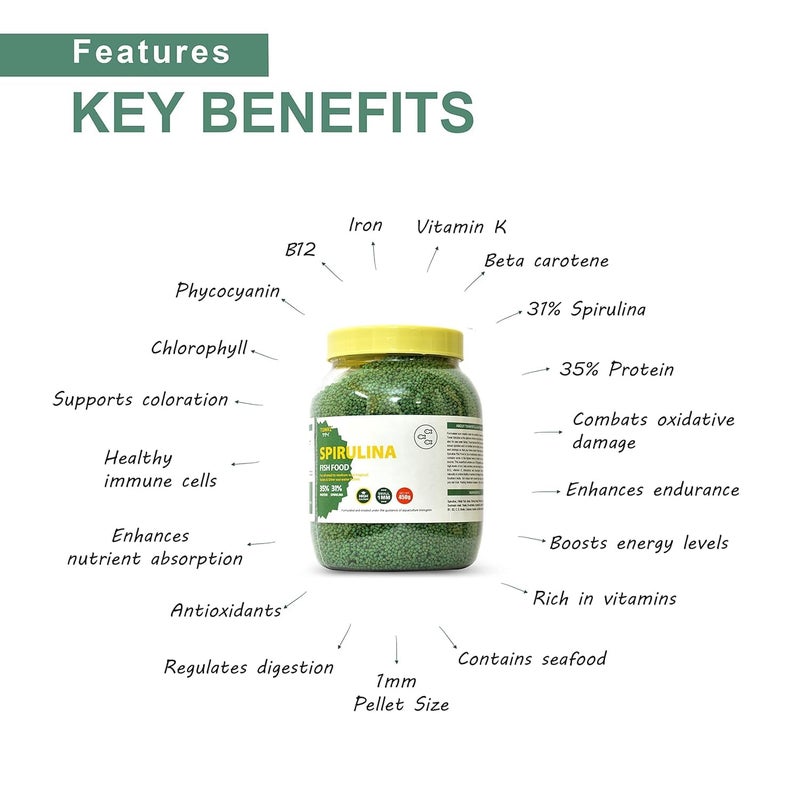 TUNAI 31% Spirulina Optimum Choice Fish Food |450G| Fish Feed for All Medium & Adult Tropical Fish |1Mm Pellets|, Better Color & Growth, 1 Count - Image 3