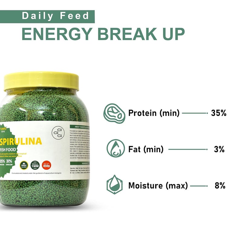 TUNAI 31% Spirulina Optimum Choice Fish Food |450G| Fish Feed for All Medium & Adult Tropical Fish |1Mm Pellets|, Better Color & Growth, 1 Count - Image 4