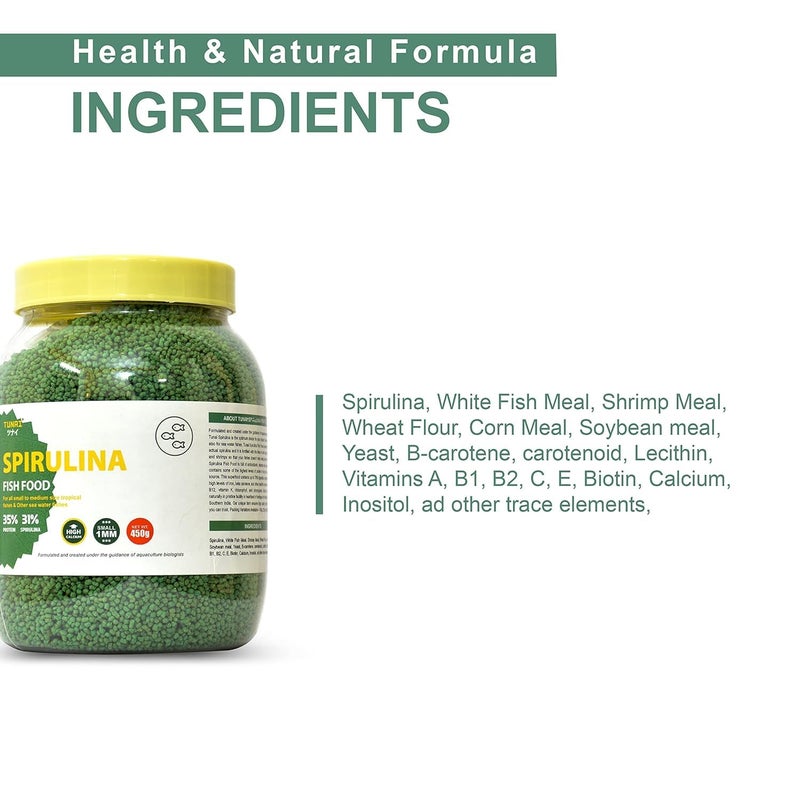 TUNAI 31% Spirulina Optimum Choice Fish Food |450G| Fish Feed for All Medium & Adult Tropical Fish |1Mm Pellets|, Better Color & Growth, 1 Count - Image 5