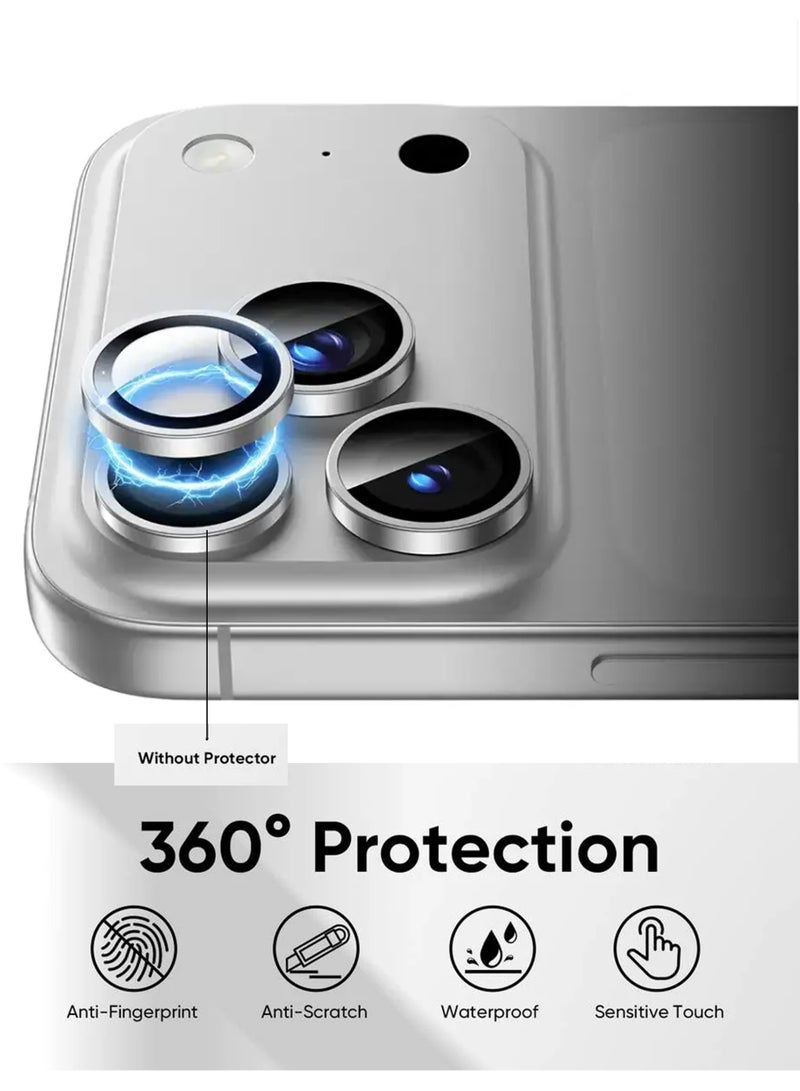 ولديك واقي عدسة كاميرا iPhone 17 Pro وPro Max زجاج مقوى عالي الوضوح 9H مقاوم للخدش مع حواف ألومنيوم غطاء معدني فردي مناسب للاستخدام اليومي والهدية - Image 2