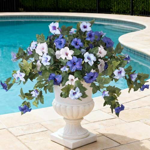 Ammyoo Artificial Fake Petunia Flowers for Outdoor Decoration 2PCS Faux Silk Petunias Flower for Spring UV Resistant No Fade Realistic Plants for Garden Balcony Yard Porch Indoor DecorBlue White - Image 1