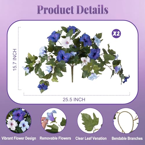 Ammyoo Artificial Fake Petunia Flowers for Outdoor Decoration 2PCS Faux Silk Petunias Flower for Spring UV Resistant No Fade Realistic Plants for Garden Balcony Yard Porch Indoor DecorBlue White - Image 3