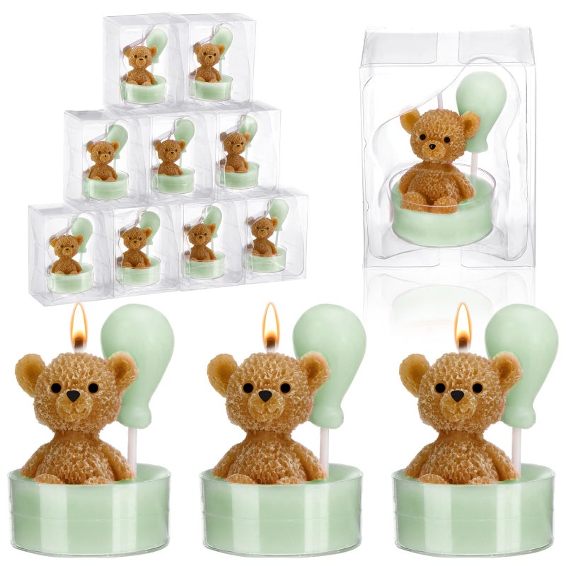 MTLEE 20 Set Bear Baby Shower Candles Favors for Guests Soy Wax Bear with Balloon Shaped Candles Bulk for Boys Girls Gender Reveal Baby Shower Party Return GiftsBlue