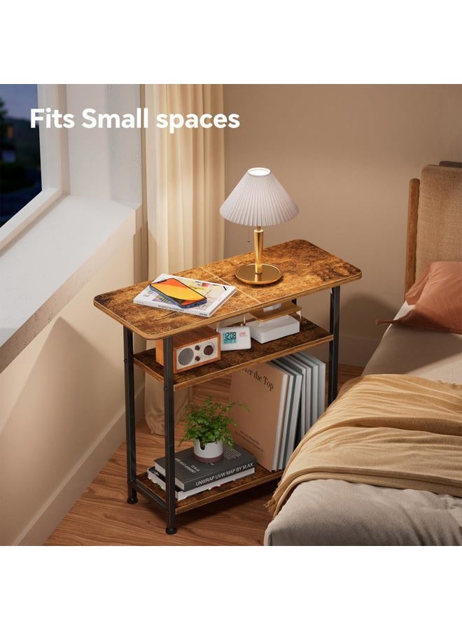 Simple Trending Side Table for Living Room, 3 Tiers End Table, Nightstand Sofa Couch Table TV Tray with Wide Storage Tabletop for Narrow Spaces, Rustic Brown - Image 4