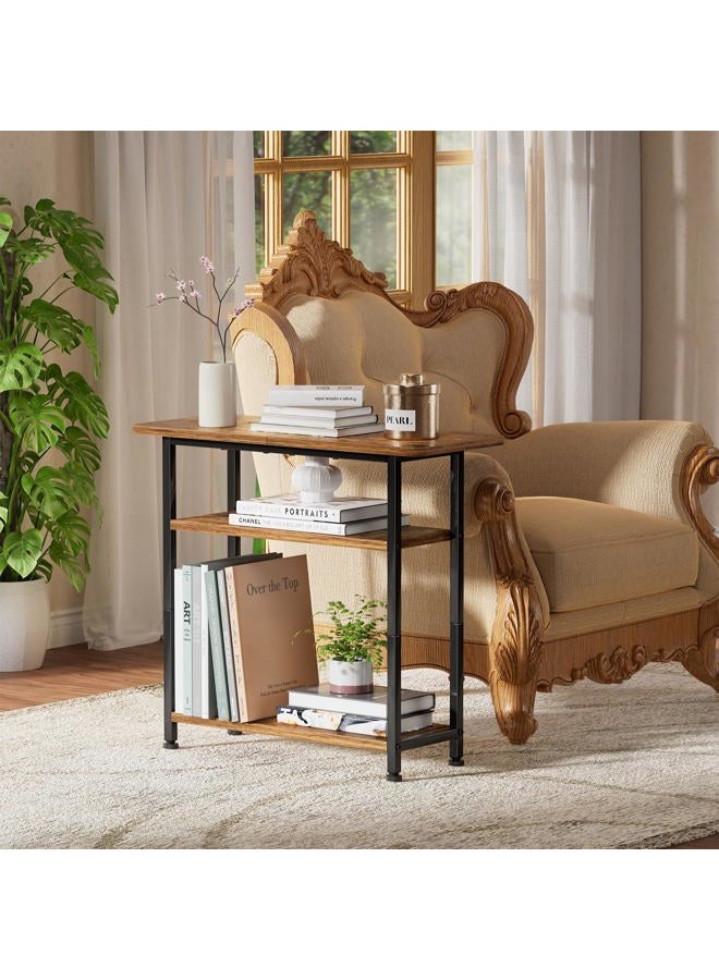 Simple Trending Side Table for Living Room, 3 Tiers End Table, Nightstand Sofa Couch Table TV Tray with Wide Storage Tabletop for Narrow Spaces, Rustic Brown - Image 2