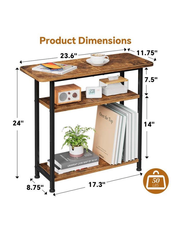 Simple Trending Side Table for Living Room, 3 Tiers End Table, Nightstand Sofa Couch Table TV Tray with Wide Storage Tabletop for Narrow Spaces, Rustic Brown - Image 3