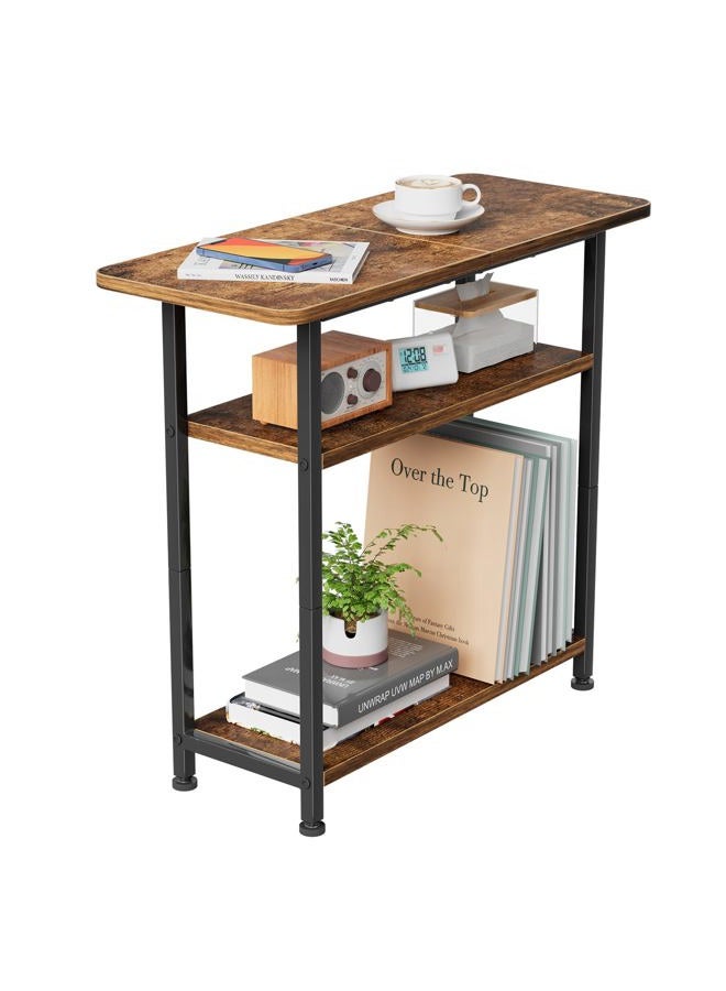 Simple Trending Side Table for Living Room, 3 Tiers End Table, Nightstand Sofa Couch Table TV Tray with Wide Storage Tabletop for Narrow Spaces, Rustic Brown - Image 1