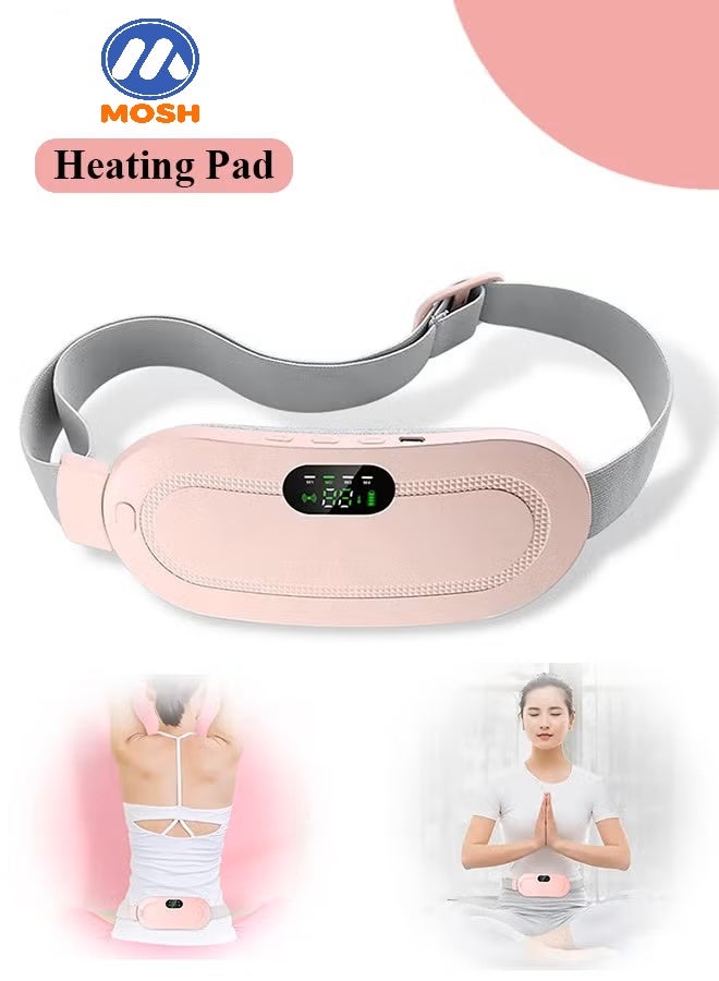 MOSH Portable Cordless Heating Pad for Period Cramps Relief, Rechargeable Electric Heat Belt with 3 Adjustable Heat Levels and 4 Vibration Modes, Perfect Gift for Women and Girls, Pink - Image 1