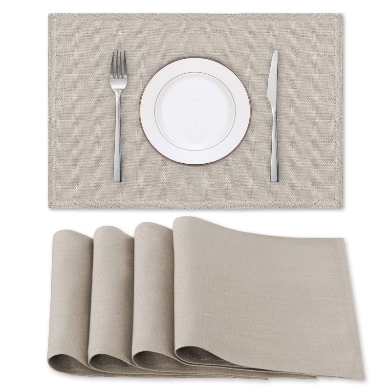 H.VERSAILTEX HVERSAILTEX Linen Placemats Set of 4 Premium Solid Table Placemats for Dining Table SpillProof Waterproof Table Mats HeatResistant Kitchen Table Mats Washable 12x18 inches Taupe