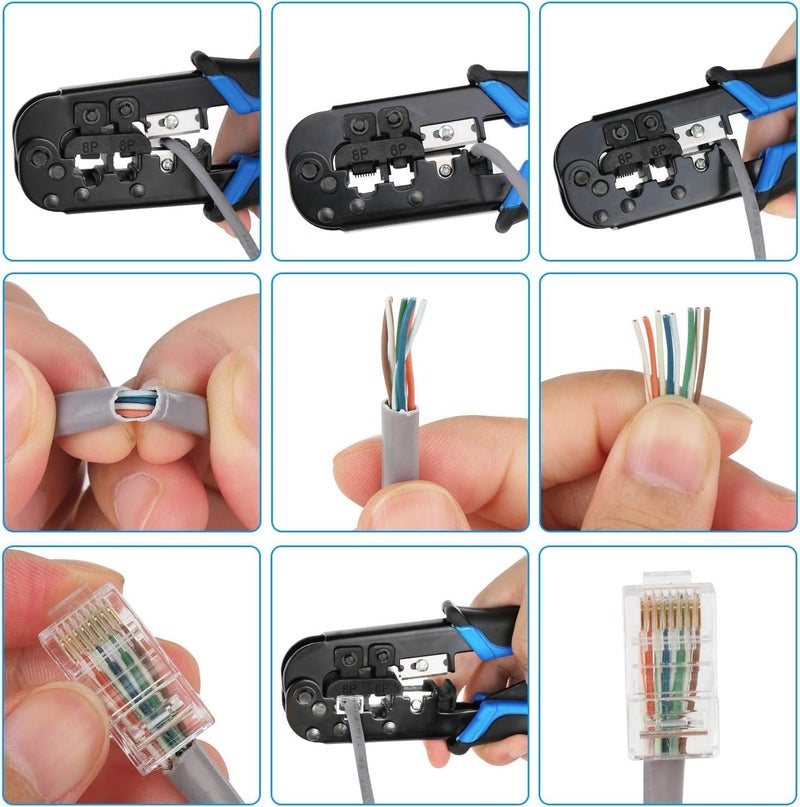 COOLCOLD Crimping Tool RJ45, Tools kit, Ethernet Crimp Set, RJ-11, 6P/RJ-12, 8P/RJ-45 Crimp, Cut and Strip with 50PCS rj45 Connectors, 50pc Boots,1 Lan Tester, 1 Wire Stripper and 1 Krone Tool - Image 5