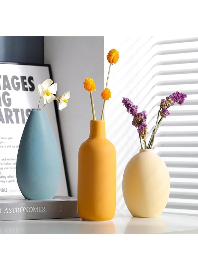 The Bros Ceramic Vase Set,Flower Vases,Small Ceramic Vases,Vase for Flowers Set of 3,Decorative Vase for Rustic Home Decor, Shelf Decor,Multicolor Vases for Bookshelf,Mantel,Entryway, Coffee Table Decor - Image 1