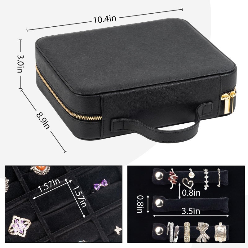 Grapsa Luxury Velvet Ring Storage Organizer Case, Leather Ring Holder for Women/ Girls/ Mothers/ Wife, Portable Jewelry Display Box with Large Capacity for 90+ Rings, Earrings, Necklaces - Black(Case Only) - Image 4