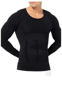 RIOXS Men Compression Shirt For Body Slimming,Body Shaper Sports Shapewear Top For Men,Long Sleeve Round Neck Slim Fit T-Shirt,Body Shaper Undershirt,Tummy Control Shapewear For Workout Fitness  - Image 1