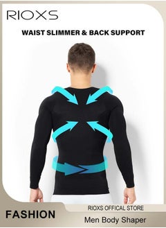 RIOXS Men Compression Shirt For Body Slimming,Body Shaper Sports Shapewear Top For Men,Long Sleeve Round Neck Slim Fit T-Shirt,Body Shaper Undershirt,Tummy Control Shapewear For Workout Fitness  - Image 4