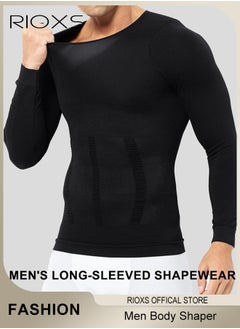 RIOXS Men Compression Shirt For Body Slimming,Body Shaper Sports Shapewear Top For Men,Long Sleeve Round Neck Slim Fit T-Shirt,Body Shaper Undershirt,Tummy Control Shapewear For Workout Fitness  - Image 2