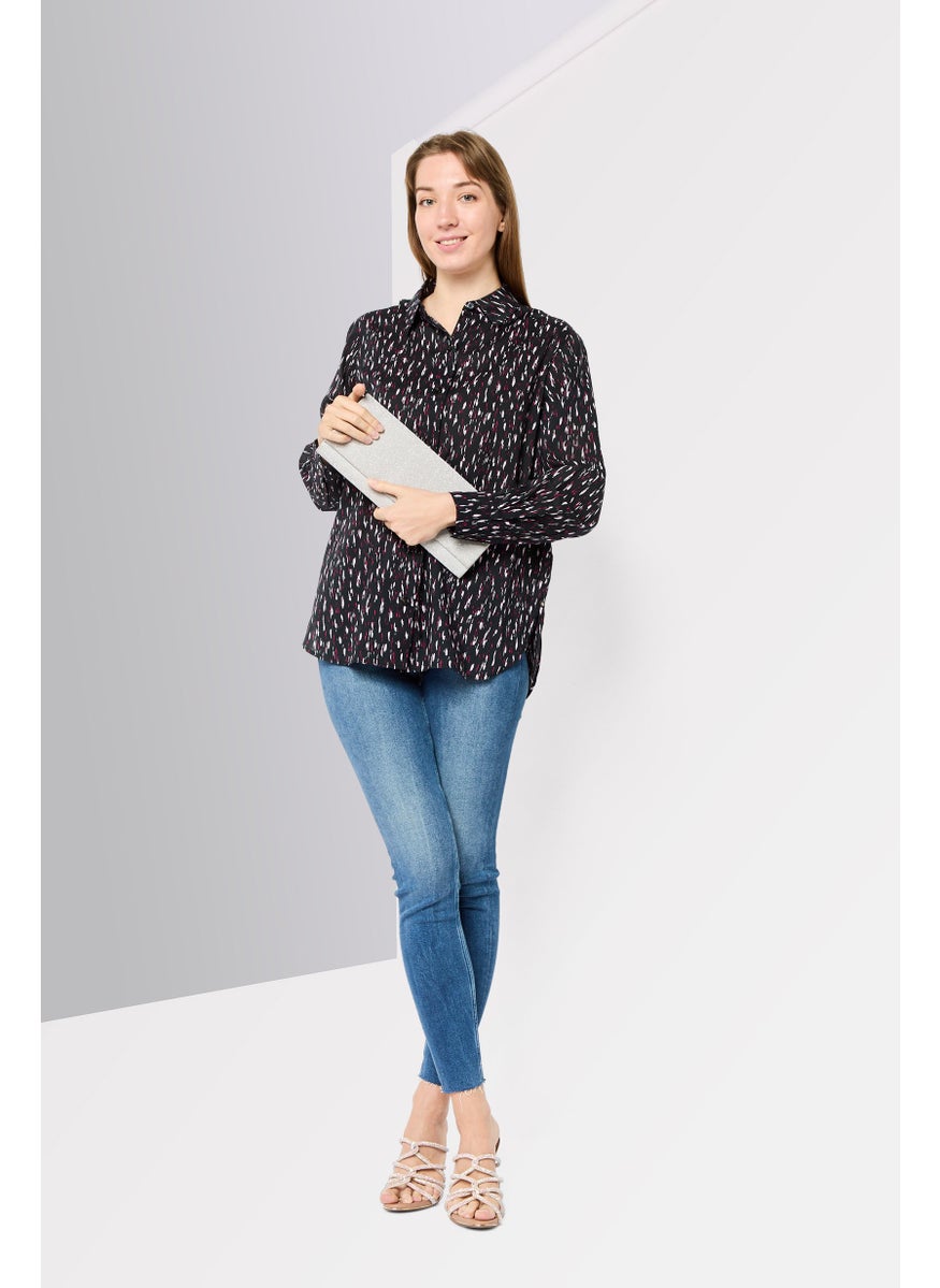 Scotch & Soda Women Spread Collar Long Sleeve Allover Print Shirt, Multicolor  - Image 2