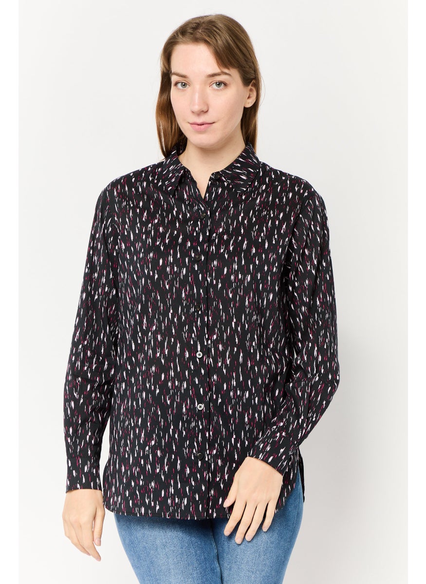Scotch & Soda Women Spread Collar Long Sleeve Allover Print Shirt, Multicolor  - Image 1