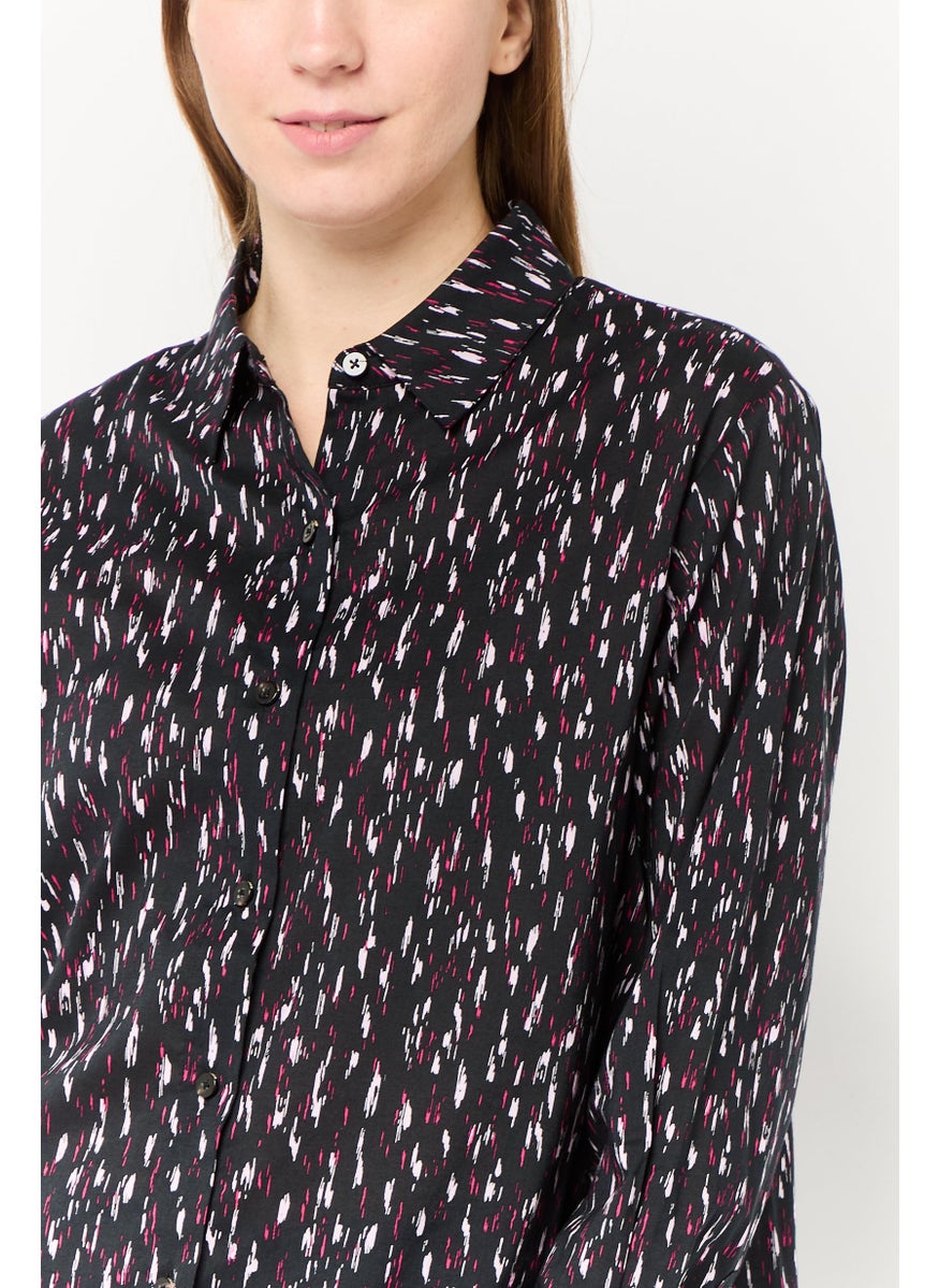 Scotch & Soda Women Spread Collar Long Sleeve Allover Print Shirt, Multicolor  - Image 3