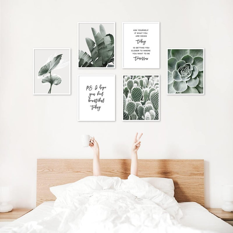 BPA Sage Green Room Decor Wall Art Prints Bathroom Decor Wall Art Motivational Wall Art Bedroom Boho Wall Decor Plant Leaves Set of 6 (8x10in Unframed, Sage Green) - Image 2