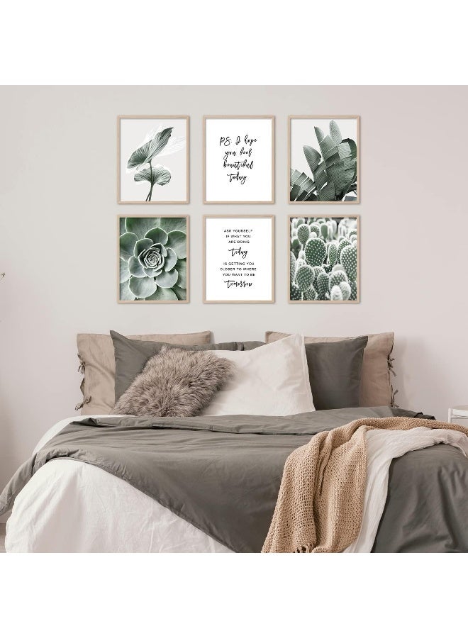 BPA Sage Green Room Decor Wall Art Prints Bathroom Decor Wall Art Motivational Wall Art Bedroom Boho Wall Decor Plant Leaves Set of 6 (8x10in Unframed, Sage Green) - Image 5
