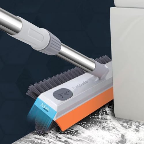 Solitude Heavy-Duty 3-in-1 Bathroom Cleaning Brush with Wiper | V-Shaped Bristles, 180° Rotating Head, Long-Handle Cleaning Tool | Floor Scrub Brush for Tiles, Walls, Toilet Corners, Glass & Kitchen - Image 5