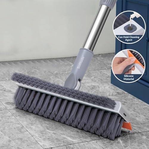 Solitude Heavy-Duty 3-in-1 Bathroom Cleaning Brush with Wiper | V-Shaped Bristles, 180° Rotating Head, Long-Handle Cleaning Tool | Floor Scrub Brush for Tiles, Walls, Toilet Corners, Glass & Kitchen - Image 3