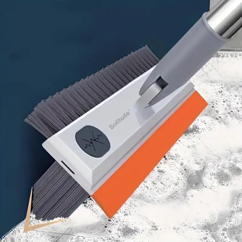 Solitude Heavy-Duty 3-in-1 Bathroom Cleaning Brush with Wiper | V-Shaped Bristles, 180° Rotating Head, Long-Handle Cleaning Tool | Floor Scrub Brush for Tiles, Walls, Toilet Corners, Glass & Kitchen - Image 1