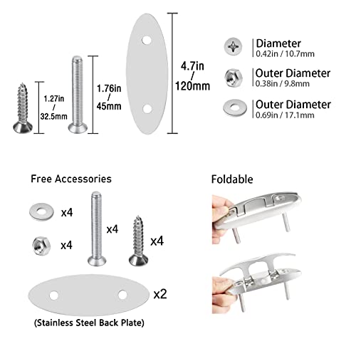 YUSOVE Boat Folding Cleat 4-1/2" 316 Stainless Steel Marine Flip Up Dock Cleat,Pack of 2 - Image 3