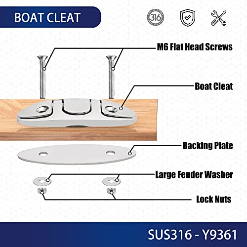YUSOVE Boat Folding Cleat 4-1/2" 316 Stainless Steel Marine Flip Up Dock Cleat,Pack of 2 - Image 5