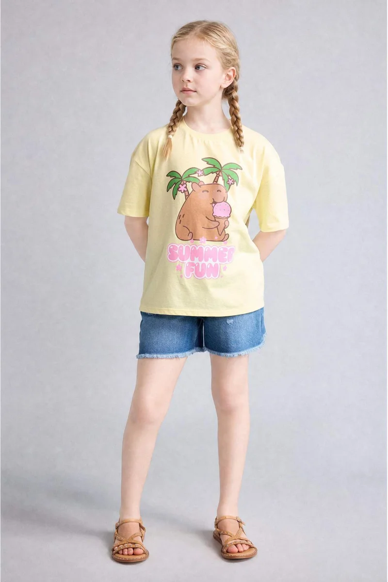 ديفاكتو Girl Relax Fit Animal Short Sleeve T-Shirt