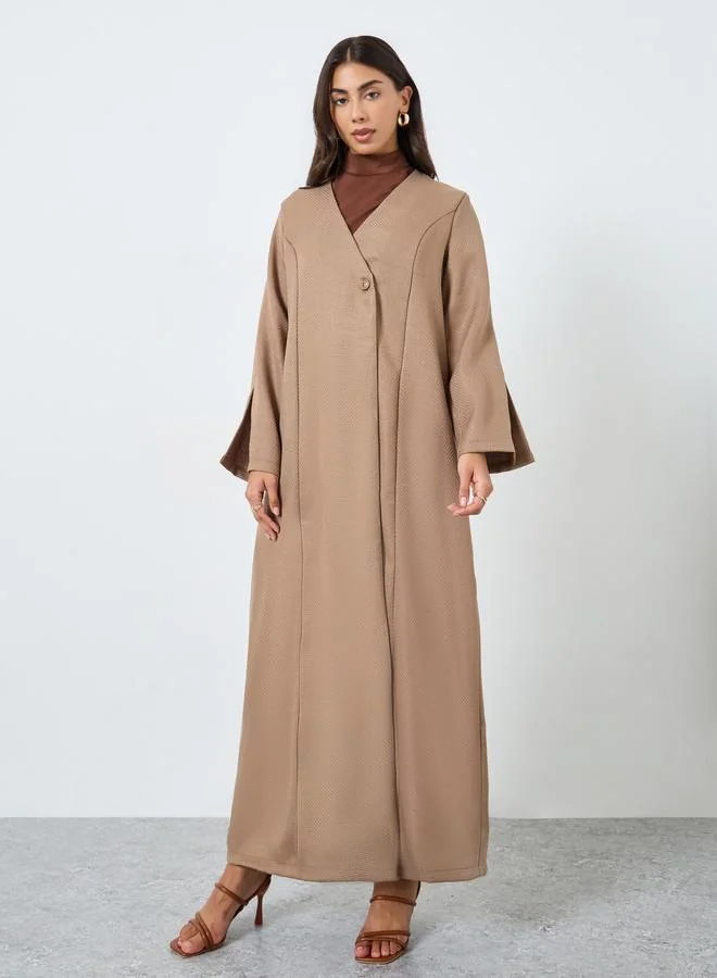 Amirah Amirah Brown Tweed Look Abaya with Single Button