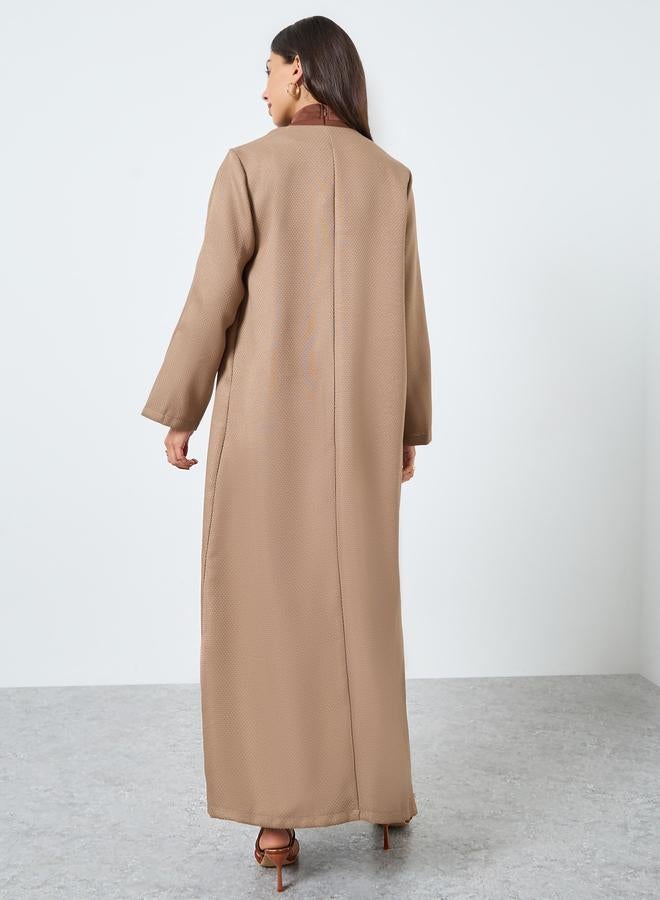Amirah Brown Tweed Look Abaya with Single Button - Image 5