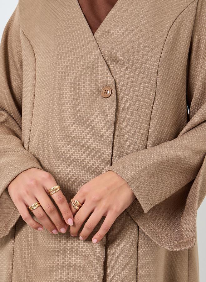 Amirah Brown Tweed Look Abaya with Single Button - Image 4