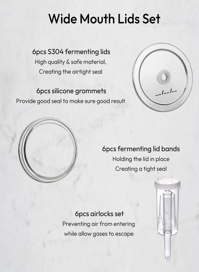 Jillmo Fermentation Lids for Wide Mouth Jars, Pack of 6 Fermenting Kit for Making Sauerkraut, Kimchi, Kombucha (NO Jars) - Image 2
