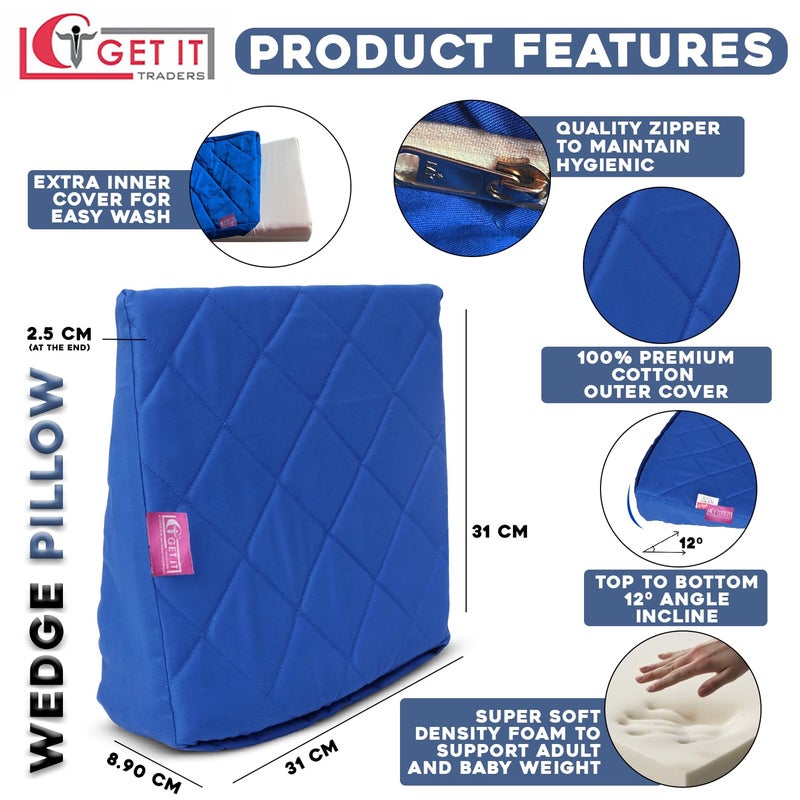 GET IT Memory Foam Multi Use Wedge Pillow For Pregnancy Women And New Born Baby Lower BackPain Relief Knee Support Between Legs Anti Vomiting Milk Spitting Royal Blue16 Inch X 14 35 Inch - Image 3