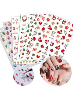 HOXIEYA 6 Sheets Christmas Nail Art Stickers 3D Snowflake Self-Adhesive Nail Decals Tree Bell Santa Claus Elk Sock Designs Sticker Xmas Winter Nails Supplies for Fingernails & toenail Charms Nail Art Decor 