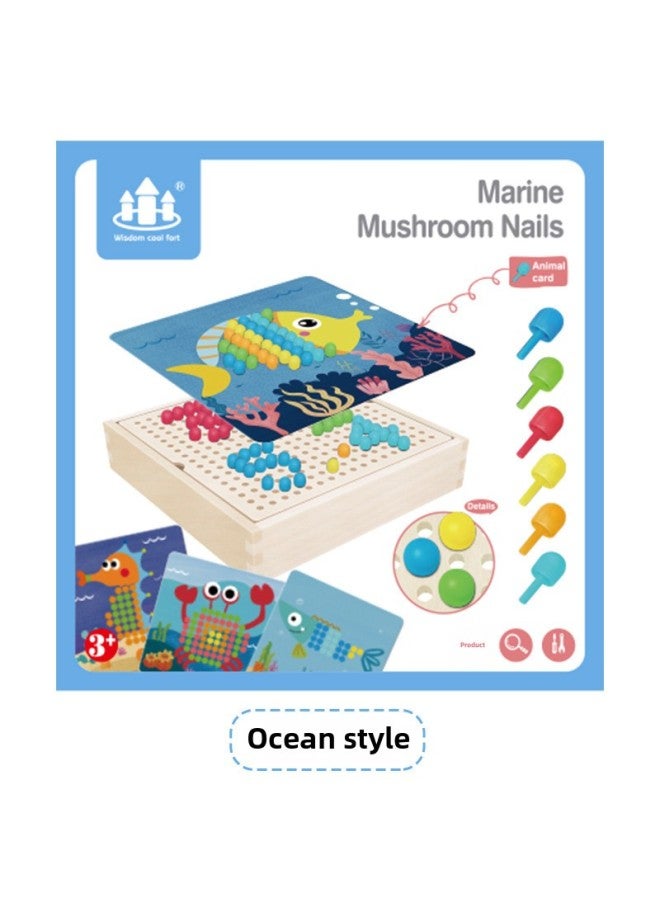 Wooden Mushroom Nail Creative Puzzle Children's Early Education Intellectual Exercise Combination Puzzle Board Toy-Color:Ocean Style - Image 1