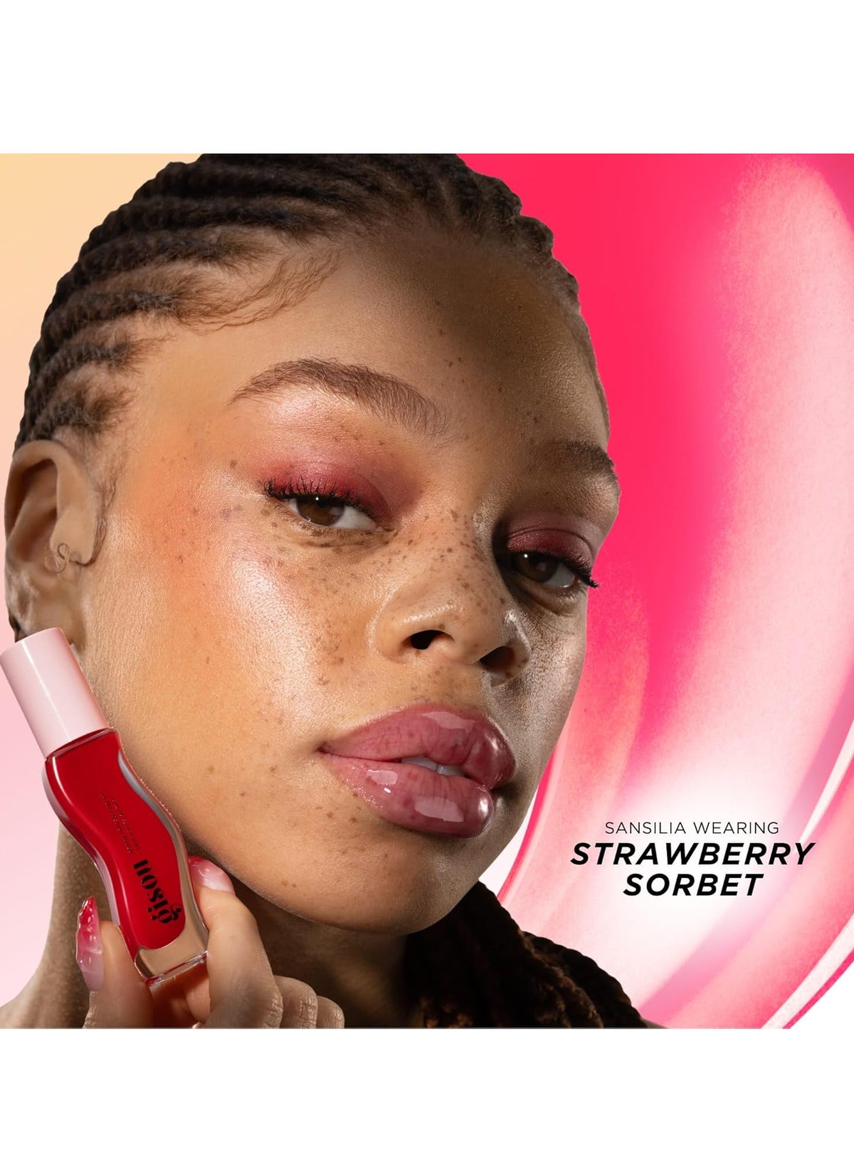 Gisou Honey Infused Hydrating Lip Oil, Nourishing Lip Moisturizer For Dry Lips, High Shine, Smooth Finish, Sheer Pinky Red Shade, Juicy Strawberry Scent, Strawberry Sorbet, 8Ml