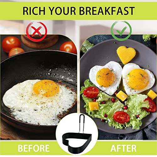 LeeLoon 6 Pack Eggs Rings, Stainless Steel Egg Cooking Rings, Round Pancake Mold for Frying Eggs, Omelet and Muffins, Non-stick Fried Egg Mold Ring with Oil Brush and Slotted Spatula, 4 Shapes - Image 4