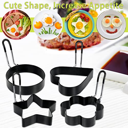 LeeLoon 6 Pack Eggs Rings, Stainless Steel Egg Cooking Rings, Round Pancake Mold for Frying Eggs, Omelet and Muffins, Non-stick Fried Egg Mold Ring with Oil Brush and Slotted Spatula, 4 Shapes - Image 2